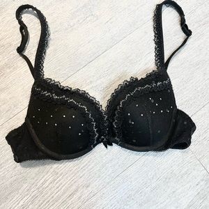 Victorias Secret Black & Silver Rhinestone Push-up Bra 34A